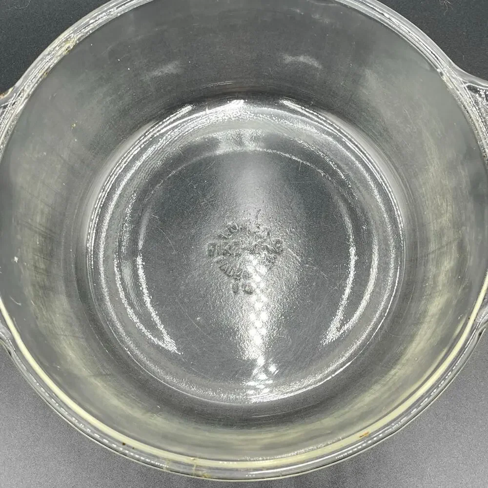 Fire King Glass Casserole Dish 1 Quart Knob Lid Clear Vintage 50's